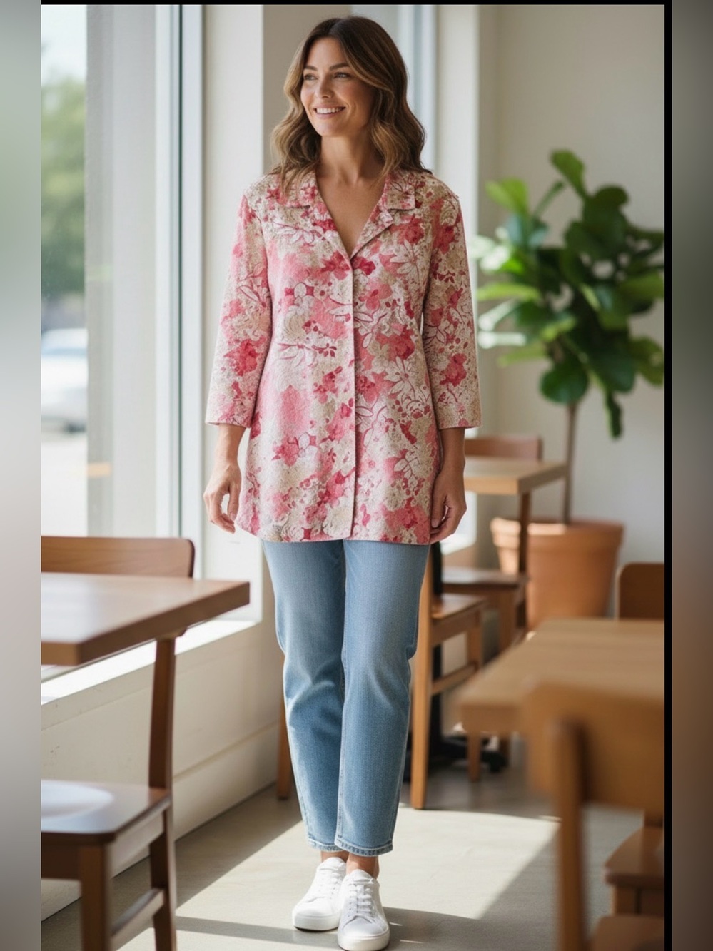 Napa Valley Women's‎ XL Sheer Lace Floral Button Shirt Colorful Dainty Cottage